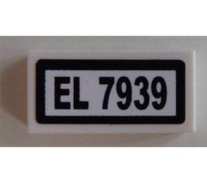 LEGO blanc Tuile 1 x 2 avec 'EL 7939' Autocollant avec rainure (3069)