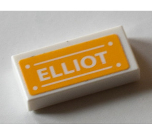 LEGO White Tile 1 x 2 with Elliot nameplate Sticker with Groove (3069)