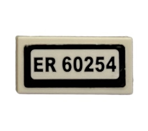 LEGO White Tile 1 x 2 with ‘ER 60254’ License Plate Sticker with Groove (3069)