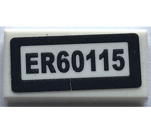 LEGO White Tile 1 x 2 with "ER60115" Sticker with Groove (3069)
