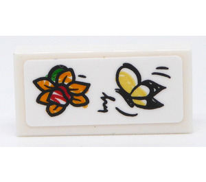 LEGO White Tile 1 x 2 with Flower and Butterfly Sticker with Groove (3069)