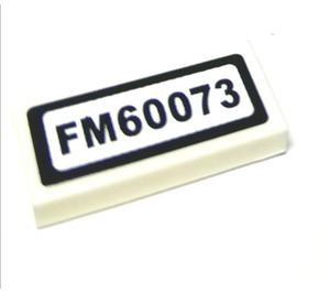 LEGO White Tile 1 x 2 with FM60073 Sticker with Groove (3069)