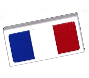 LEGO Wit Tegel 1 x 2 met French Vlag Sticker met groef (3069)