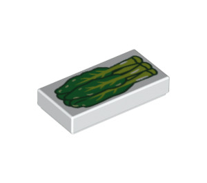 LEGO White Tile 1 x 2 with Green Gai Lan with Groove (3069 / 49926)