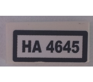 LEGO White Tile 1 x 2 with 'HA 4645' Sticker with Groove (3069 / 30070)