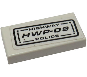 LEGO Weiß Fliese 1 x 2 mit 'HIGHWAY Polizei' und 'HWP-09' Aufkleber mit Nut (3069)