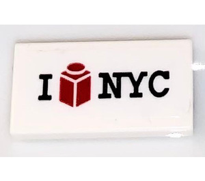 LEGO White Tile 1 x 2 with I (Brick) NYC Sticker with Groove (3069)