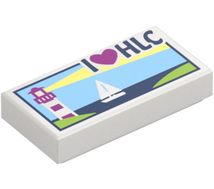 LEGO Білий Плитка 1 x 2 з I Love HLC Postcard з канавкою (3069 / 21213)