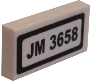 LEGO White Tile 1 x 2 with JM 3658 License Plate Sticker with Groove (3069)