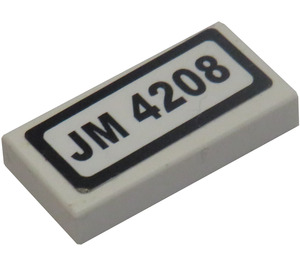 LEGO White Tile 1 x 2 with JM 4208 Licence Plate Sticker with Groove (3069)