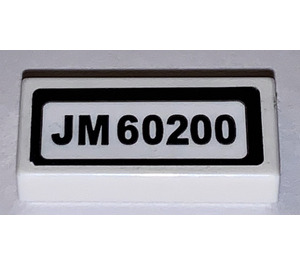 LEGO Weiß Fliese 1 x 2 mit JM60200 License Platte Aufkleber mit Nut (3069)