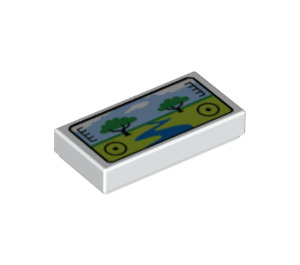 LEGO White Tile 1 x 2 with Landscape with River and Trees with Groove (3069 / 78314)