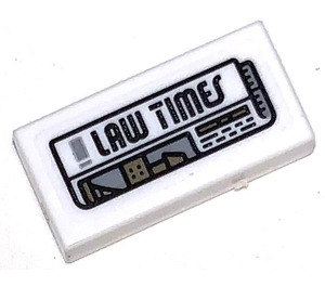 LEGO White Tile 1 x 2 with LAW TIMES Newspaper Sticker with Groove (3069)