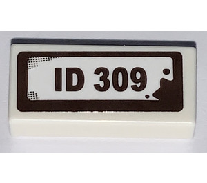 LEGO White Tile 1 x 2 with License Plate ID309 Sticker with Groove (3069)