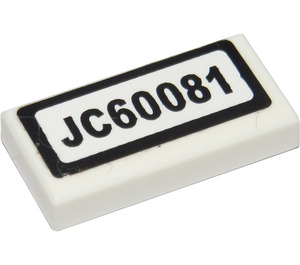 LEGO White Tile 1 x 2 with License Plate JC60081 Sticker with Groove (3069)