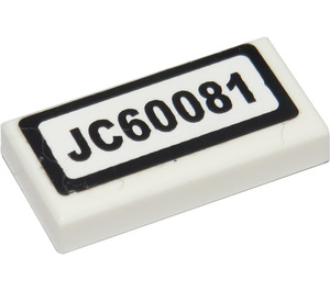 LEGO blanc Tuile 1 x 2 avec License assiette JC60081 Autocollant avec rainure (3069)