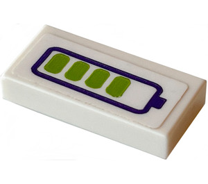 LEGO White Tile 1 x 2 with Lime Battery Charge Indicator Sticker with Groove (3069)