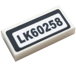 LEGO blanc Tuile 1 x 2 avec 'LK60258' Autocollant avec rainure (3069)