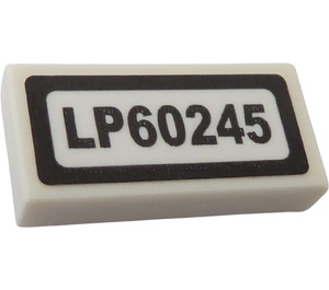 LEGO White Tile 1 x 2 with 'LP60245' Sticker with Groove (3069)