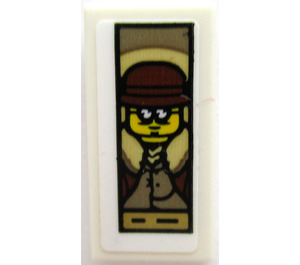 LEGO White Tile 1 x 2 with Man with Bowler Hat and Glasses Portrait Sticker with Groove (3069)