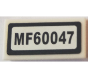 LEGO White Tile 1 x 2 with MF60047 Sticker with Groove (3069)