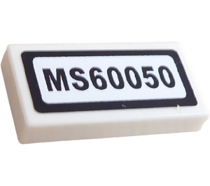 LEGO White Tile 1 x 2 with "MS60050" Sticker with Groove (3069)