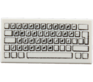 LEGO Bílá Dlaždice 1 x 2 s PC Keyboard Vzor s drážkou (46339 / 50311)