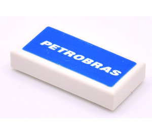 LEGO White Tile 1 x 2 with Petrobras Sticker with Groove (3069)