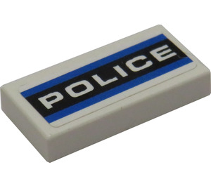 LEGO Weiß Fliese 1 x 2 mit Polizei und Blau Streifen Aufkleber mit Nut (3069)