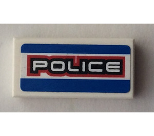 LEGO Wit Tegel 1 x 2 met "Politie" Sticker met groef (3069)