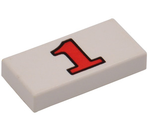 LEGO blanc Tuile 1 x 2 avec rouge '1' avec rainure (3069)