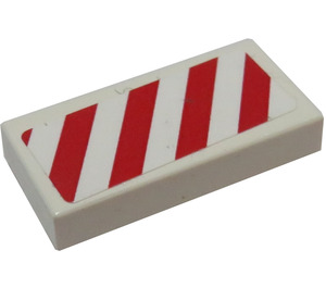 LEGO White Tile 1 x 2 with Red and White Danger Stripes Right Sticker with Groove (3069)