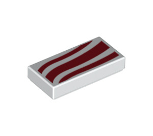 LEGO Blanco Plana 1 x 2 con Rojo Wavey Lines con ranura (3069 / 33571)