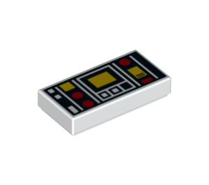 LEGO Weiß Fliese 1 x 2 mit rot & Gelb Controls mit Nut (3069 / 68418)