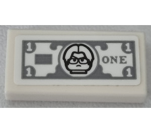 LEGO White Tile 1 x 2 with Schrute Buck Sticker with Groove (3069)