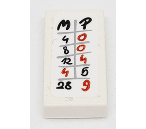 LEGO blanc Tuile 1 x 2 avec Scoreboard avec Noir et rouge Letters et Numbers 'M P 4 0 8 0 12 4 4 5 28 9' Autocollant avec rainure (3069)