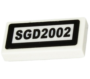 LEGO Weiß Fliese 1 x 2 mit 'SGD2002' Aufkleber mit Nut (3069)