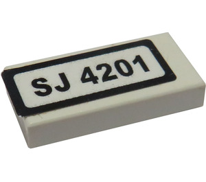 LEGO White Tile 1 x 2 with 'SJ 4201' Sticker with Groove (3069)