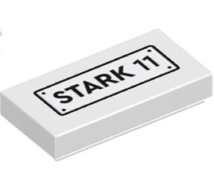 LEGO Weiß Fliese 1 x 2 mit ‘STARK 11’ Aufkleber mit Nut (3069)