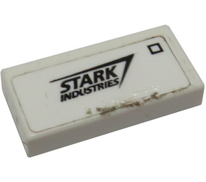 LEGO White Tile 1 x 2 with 'Stark Industries' Sticker with Groove (3069)