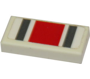 LEGO White Tile 1 x 2 with Stripes Red and Gray Sticker with Groove (3069)