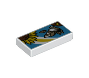 LEGO White Tile 1 x 2 with Sunflower with Groove (3069 / 83672)