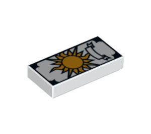 LEGO Weiß Fliese 1 x 2 mit Tarot Card (Sun) mit Nut (3069 / 12648)