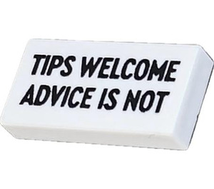 LEGO Wit Tegel 1 x 2 met Tips Welcome Advice Not Sticker met groef (3069)