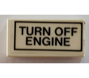 LEGO White Tile 1 x 2 with 'TURN OFF ENGINE' Sticker with Groove (3069)