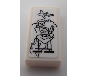 LEGO Wit Tegel 1 x 2 met Twee Men en Vliegtuig Sticker met groef (3069)