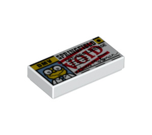 LEGO White Tile 1 x 2 with Void Driving Licence with Groove (3069 / 20865)