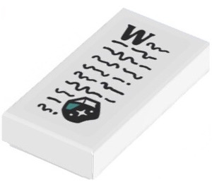 LEGO blanc Tuile 1 x 2 avec "W" Autocollant avec rainure (3069)