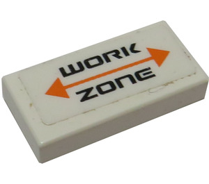LEGO blanc Tuile 1 x 2 avec 'WORK ZONE' Autocollant avec rainure (3069)