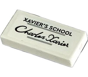 LEGO White Tile 1 x 2 with Xavier's School Charles Xavier Sticker with Groove